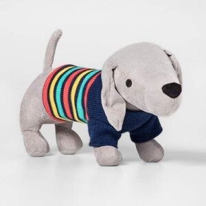 Pillowfort Weiner Dog Dachshund Corduroy Stuffed Animal Toy in Sweater Gray